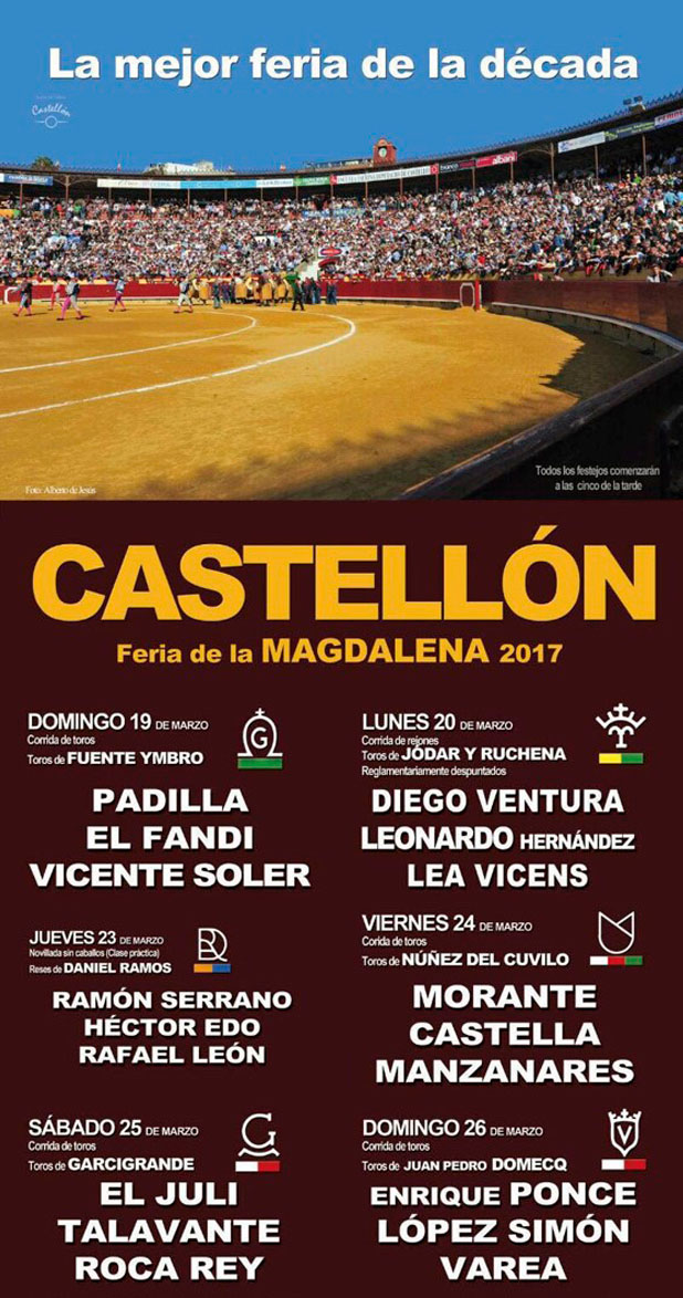 Cartel toros Castellón 2017 - Feria de la Magdalena