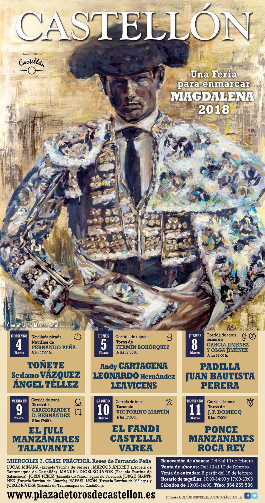Cartel toros Castellón 2018 - Feria de la Magdalena