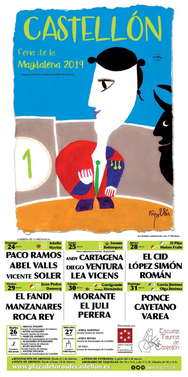Cartel toros Castellón 2019 - Feria de la Magdalena