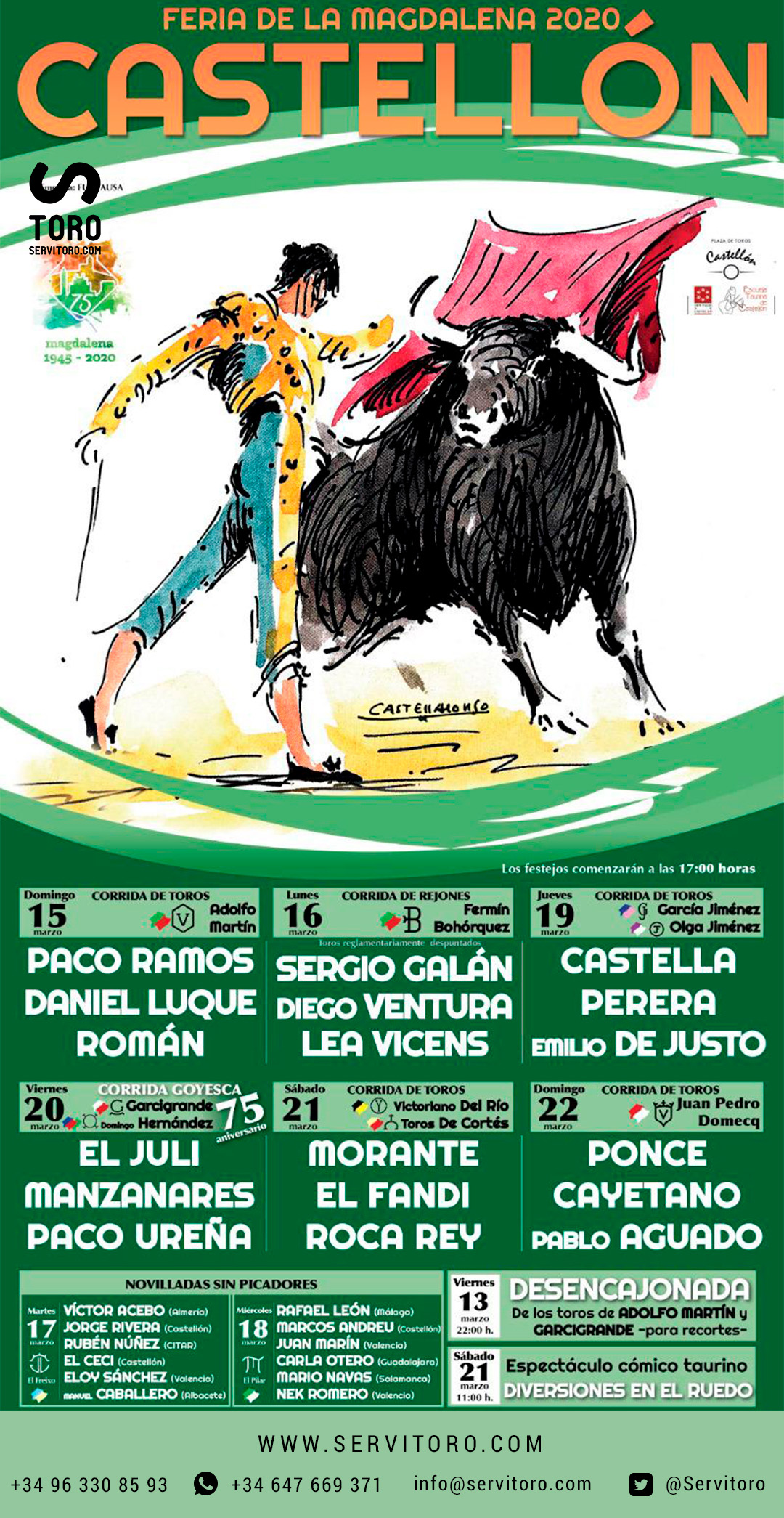 Cartel toros Castellón 2020 - Feria de la Magdalena